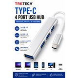 TrkTech Type-C USB Hub 4 Port USB Çoklayıcı USB 3.0 Hub Type-C to USB Çevirici Dönüştürücü MacBook Laptop Tablet PC Uyumlu Alüminyum Adaptör