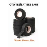 Trm 10'Lu Paket Oto Tesisat Tipi Yanmaz Tüylü Bez Kablo Bant 19Mm X 15M Siyah, Alev