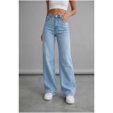 Trn JNS Kadın 90's Açık Kar Yıkama Mavi Likralı Süper Yüksek Bel Salaş Jeans Palazzo Pantolon