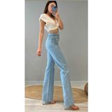 Trn JNS Libby Mavi Kar Yıkama Yüksek Bel Bol Paça Denim Kot Pantolon- Geniş Paça