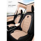 Trobus Fiat Doblo 2009-2021 Uyumlu Lion Serisi Tay Tüyü Bej Siyah Oto Koltuk Kılıfı - Bej - Siyah