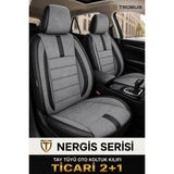 Trobus Fiat Doblo Cargo/panelvan 2023 ve Sonrası Uyumlu Nergis Serisi Tay Tüyü Gri Siyah Oto Koltuk Kılıfı - Gri - Siyah