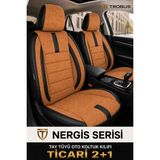Trobus Fiat Doblo Van 2014-2021 Uyumlu Nergis Serisi Tay Tüyü Taba Siyah Oto Koltuk Kılıfı - Taba - Siyah