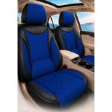 Trobus Fiat Egea Hb 2017 ve Sonrası Araca Uyumlu Koton Kumaş Kapitone Bel Destekli Koltuk Kılıfı Softcotton Serisi Mavi-Siyah - Mavi - Siyah