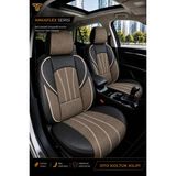 Trobus Fiat Fiorino 2007+ Uyumlu Ankaflex Bel Destekli Keten Deri Kahve Siyah Koltuk Kılıfı - Kahverengi - Siyah