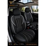 Trobus Fiat Fiorino 2007+ Uyumlu Ankaflex Bel Destekli Keten Deri Siyah Beyaz Koltuk Kılıfı - Siyah - Beyaz