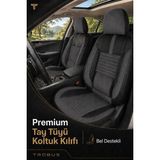Trobus Fiat Fiorino 2007+ Uyumlu Apex Serisi Tay Tüyü Bel Destekli Füme Siyah Koltuk Kılıfı - Füme - Siyah