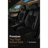 Trobus Fiat Fiorino 2007+ Uyumlu Apex Serisi Tay Tüyü Bel Destekli Siyah Beyaz Koltuk Kılıfı - Siyah - Beyaz