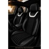 Trobus Fiat Fiorino 2007+ Uyumlu Asil Serisi Ortopedik Tay Tüyü Siyah Beyaz Koltuk Kılıfı - Siyah - Beyaz