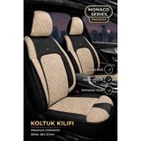 Trobus Fiat Fiorino 2007+ Uyumlu Monaco Serisi Eviza Deri Detaylı Bej Siyah Koltuk Kılıfı - Bej - Siyah