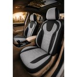 Trobus Fiat Fiorino 2007+ Uyumlu Monza Serisi Sport Tay Tüyü Kadife Gri Siyah Koltuk Kılıfı - Gri - Siyah