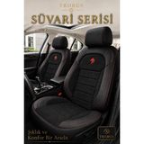 Trobus Ford Connect 2004-2010 Uyumlu Süvari Serisi 2+1 Ticari Tay Tüyü Siyah Kırmızı Koltuk Kılıfı - Siyah - Kırmızı