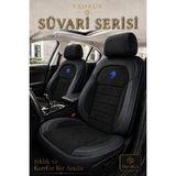 Trobus Ford Connect 2004-2010 Uyumlu Süvari Serisi 2+1 Ticari Tay Tüyü Siyah Mavi Koltuk Kılıfı - Siyah - Mavi