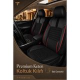 Trobus Renault Broadway 1990-2000 Uyumlu Apex Linen Bel Destekli Keten Siyah Kırmızı Koltuk Kılıfı - Siyah - Kırmızı