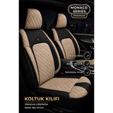 Trobus Renault Broadway 1990-2000 Uyumlu Monaco Serisi Deri Bej Siyah Oto Koltuk Kılıfı - Bej - Siyah