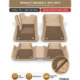 Trobus Renault Megane 3 2011-2015 Uyumlu 8d Çift Katmanlı Havuzlu Paspas Kapitone Deri Bej