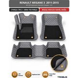Trobus Renault Megane 3 2011-2015 Uyumlu 8d Çift Katmanlı Havuzlu Paspas Kapitone Deri Gri