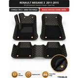 Trobus Renault Megane 3 2011-2015 Uyumlu 8d Çift Katmanlı Havuzlu Paspas Kapitone Deri Siyah Bej - Siyah - Bej