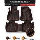 Trobus Renault Megane 3 2011-2015 Uyumlu 8d Tek Katmanlı Havuzlu Paspas Kapitone Deri Siyah Kırmızı - Siyah - Kırmızı
