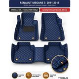 Trobus Renault Megane 3 2011-2015 Uyumlu 8d Tek Katmanlı Havuzlu Paspas Kapitone Deri Siyah Mavi - Siyah - Mavi