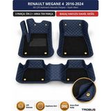 Trobus Renault Megane 4 2016-2024 Uyumlu 8d Çift Katmanlı Havuzlu Paspas Kapitone Deri Siyah Mavi - Siyah - Mavi