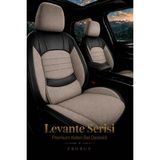 Trobus Renault R9 Broadway 1990-2000 Uyumlu Levante Serisi Bel Destekli Keten Bej Siyah Koltuk Kılıfı - Bej - Siyah