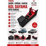 Trobus Tofaş Doğan 1981-2002 Tam Boy Orta Konsol Kol Dayama Bardaklıklı Deri Döşeme Siyah Kırmızı - Siyah - Kırmızı
