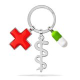 Troika anahtarlık GET WELL - KR14-08/CH - parlak krom kaplama - 3 uçlu anahtar halkası: Uskulap çubuğu, kırmızı haç ve hap - orijinal