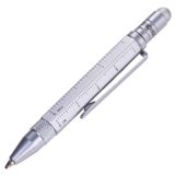 TROIKA CONSTRUCTION LILIPUT – PIP25/SI – Çok amaçlı tükenmez kalem (küçük) – Tool Pen – santimetre / inç cetvel – düz/yıldız tornavida – Stylus (gümüş) – Troika orijinal