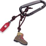 TROIKA WANDERFREUND - KR19-6/BK - kancalı anahtarlık - dekoratif tırmanma ipinde 2 kolye ucu: yürüyüş botu ve su şişesi - yürüyüş, dağcılık - alüminyum - TROIKA orijinal