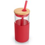 tronco 16 oz Pipetli ve Bambu Kapaklı Cam Bardak, Buzlu Kahve Fincanı Yeniden Kullanılabilir, Smoothie Bardaklar, Silikon Koruyucu Kılıflı Bardak - BPA İçermez