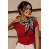 Tropik Desen Siyah-Krem Soft Bandana Fular 50x50 cm
