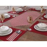 Tropik Home 12 Kişilik Moena Kırmızı Ekose Desen Amerikan Servis & Supla ve Runner Seti - 35 x 45 cm