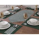 Tropik Home 12 Kişilik Moena Yeşil Ekose Desen Amerikan Servis & Supla ve Runner Seti - 35 x 45 cm