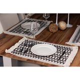 Tropik Home 4'lü Örme Supla Pamuklu Dantel Püsküllü Krem Siyah Amerikan Servis 35X45 cm Masa Örtüsü Supla - 35 x 45 cm - Krem - Siyah