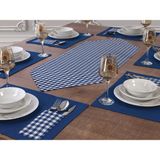 Tropik Home 8 Kişilik Moena Mavi Ekose Desen Amerikan Servis Supla ve Runner Seti - 35 x 45 cm