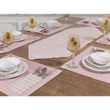 Tropik Home 8 Kişilik Moena Pudra Ekose Desen Amerikan Servis & Supla ve Runner Seti - 35 x 45 cm