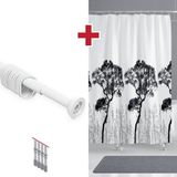 Tropik Home Ağaçlı Banyo Perdesi Askı Hediyeli 180X200CM Tek Kanat Duş Perdesi, Renkli Banyo Duş Perdesi - 180 x 200 cm - Siyah