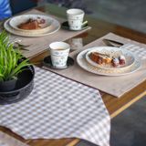 Tropik home Amerikan Servis Moena Dinner Runner Seti 6 Kişilik Set Kahve Ekose Desen Salon ve Masa Sunum Takımı