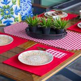 Tropik home Amerikan Servis Moena Dinner Runner Seti 6 Kişilik Set Kırmızı Ekose Desen Salon ve Masa Sunum Takımı
