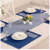 Tropik home Amerikan Servis Moena Dinner Runner Seti 6 Kişilik Set Mavi Ekose Desen Salon ve Masa Sunum Takımı
