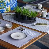 Tropik home Amerikan Servis Moena Dinner Runner Seti 6 Kişilik Set Pudra Ekose Desen Salon ve Masa Sunum Takımı