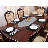Tropik home Amerikan Servis Moena Dinner Runner Seti 6 Kişilik Set Siyah Ekose Desen Salon ve Masa Sunum Takımı