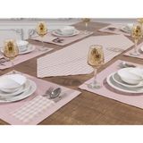 Tropik Home Amerikan Servis Supla ve Runner Seti 8 Kişilik Set Pudra Ekose Desen Salon ve Masa Sunum Takımı - 35 x 45 cm