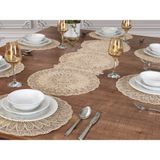 Tropik Home Amerikan Servis Takımı 6 Kişilik 7 Parça Supla ve Runner Seti - Nakışlı Yuvarlak Supla Seti - 40 x 110 cm - Bej