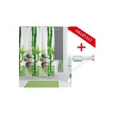 Tropik Home Bamboo Banyo Perdesi Askı Hediyeli 180x200cm Tek Kanat Duş Perdesi, Yeşil Banyo Duş Perdesi