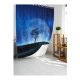 Tropik Home Banyo Duş Perdesi Ay Desen Manzaralı Dijital Baskılı Banyo Perdesi, Tek Kanat C Halkalı-180x200 cm