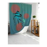 Tropik Home Banyo Duş Perdesi Balık Desen Koyu Mavi Dijital Baskılı Banyo Perdesi, Tek Kanat 180x200 Cm