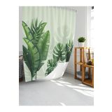 Tropik Home Banyo Duş Perdesi Desen Yeşil Dijital Baskılı Banyo Perdesi, Tek Kanat Halkalı-180x200 cm