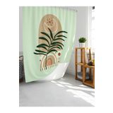 Tropik Home Banyo Duş Perdesi Palmiye Desen Yeşil Dijital Baskılı Banyo Perdesi, Tek Kanat C Halkalı-180x200 Cm